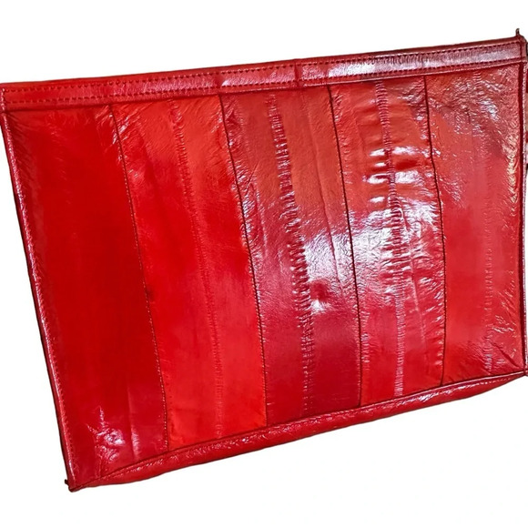 Summer Boho Red Genuine Eel Skin Leather Zipper Cluth - Picture 4 of 13